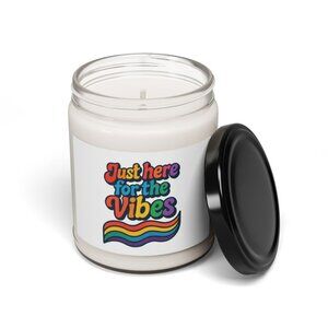 Just Here for the Vibes Candle | 9oz Soy Jar, Retro Rainbow Typography